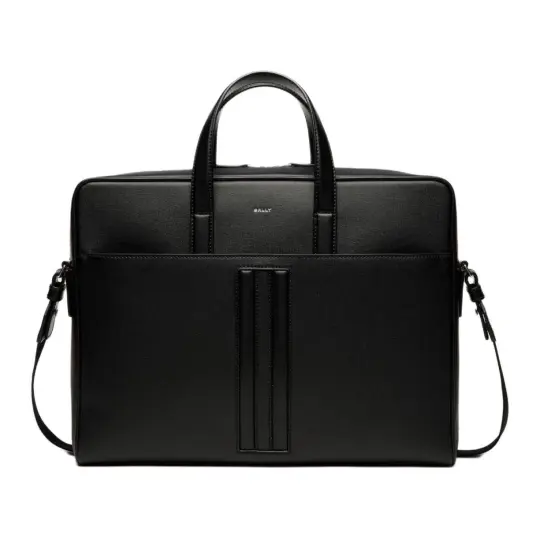 BALLY Recycled Cow Leather Portable One Shoulder Crossbody Briefcase Men's Black