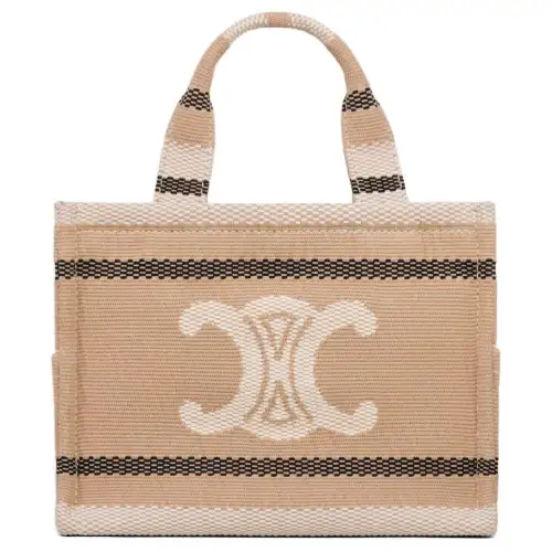 CELINE Cabas Thais Fabric Shoulder Bag, Crossbody Bag, Handbag Small Women's Beige & Black
