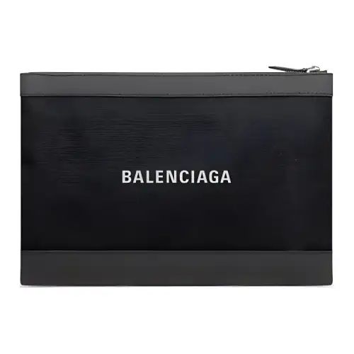 Balenciaga Calfskin With Cotton Canvas Clutch Medium Men's Black