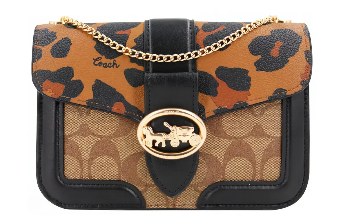 COACH Georgie Canvas With Leather Crossbody Bags Small Women's Black Brown Multicolor