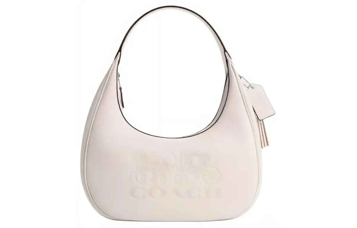 COACH Leather Handbag, Shoulder Bag Large Women's Silver & Chalk