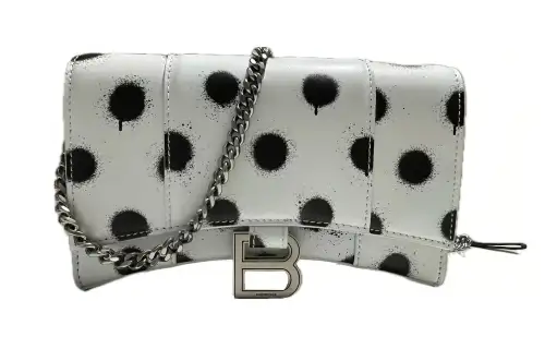Balenciaga Hourglass Leather Clutch Women's White & Black