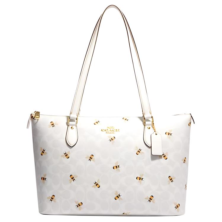 COACH Gallery Coated Canvas With Smooth Leather Tote Bag, Shopping Bag, Handbag, Shoulder Bag Regular Women's White