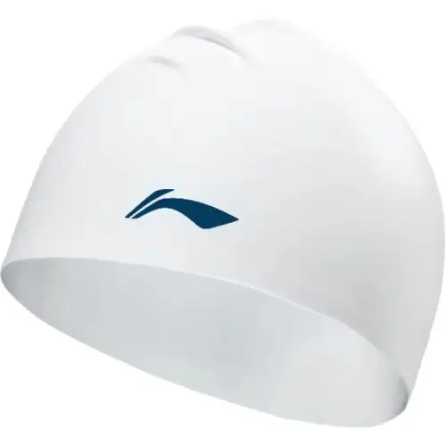 LiNing Anti-chlorine silicone non-slip lining comfortable high elastic swimming cap for men and women, white
