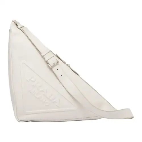 PRADA Leather Triangle Bag, Shoulder Bag, Crossbody Bag Men's Chalk White