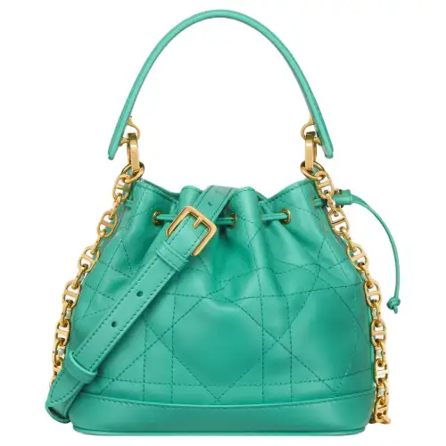 DIOR Jolie Wicker Pattern Cow Leather Bucket Bag, Handbag, Shoulder Bag Small Women's Sea Blue