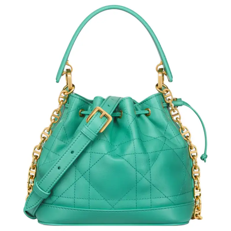 DIOR Jolie Wicker Pattern Cow Leather Bucket Bag, Handbag, Shoulder Bag Small Women's Sea Blue