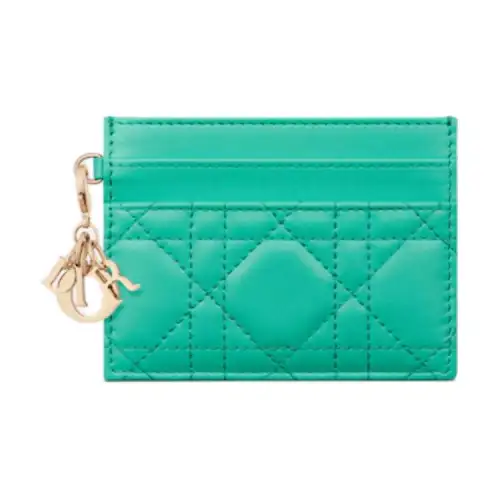 DIOR Sheepskin Card Holder Women's Sea Blue