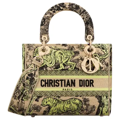 DIOR DIORIVIERALady D Lite Embroidery Shoulder Bag, Crossbody Bag, Handbag Medium Women's Lemon