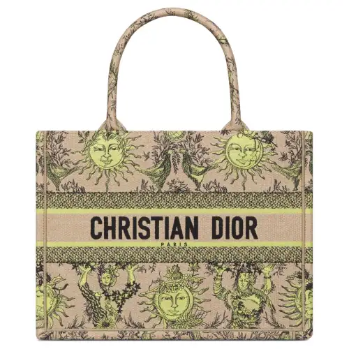 DIOR BookToteDIORIVIERA Embroidery Tote Bag, Shopping Bag, Handbag Medium Women's Lemon