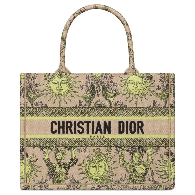 DIOR BookToteDIORIVIERA Embroidery Tote Bag, Shopping Bag, Handbag Medium Women's Lemon