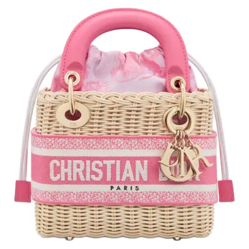 DIOR DIORIVIERA Wicker Shoulder Bag, Crossbody Bag, Handbag Mini Women's Natural & Candy Pink