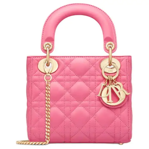 DIOR Lady Dior Wicker Pattern Sheepskin Handbag, Shoulder Bag, Crossbody Bag, Handbag Mini Women's Candy Pink
