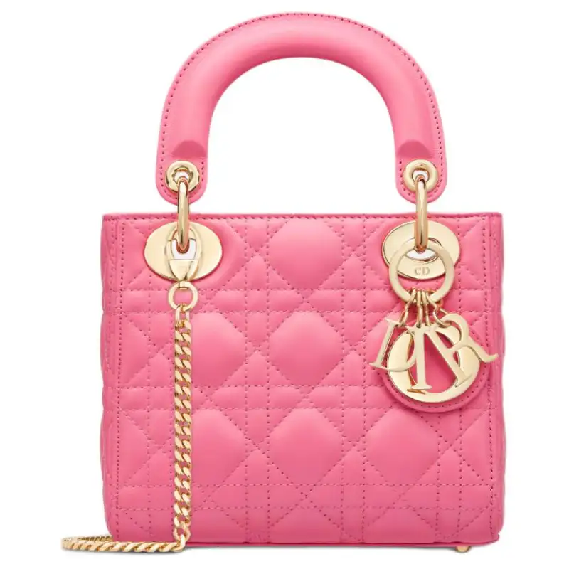 DIOR Lady Dior Wicker Pattern Sheepskin Handbag, Shoulder Bag, Crossbody Bag, Handbag Mini Women's Candy Pink