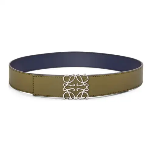 LOEWE Anagram Logo Calfskin Leather Belts Men's Olive/Abyss Blue/Palladium Width 3.5cm