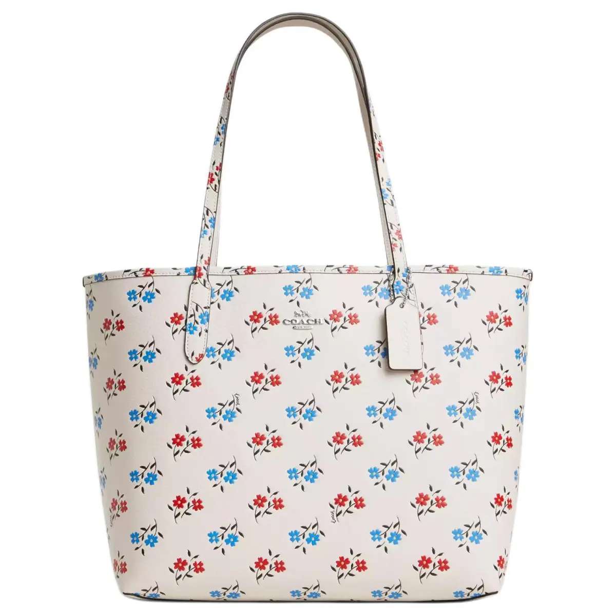COACH City Refined Pebble Pattern Leather Tote Bag, Shopping Bag Large Women's White & Multicolor