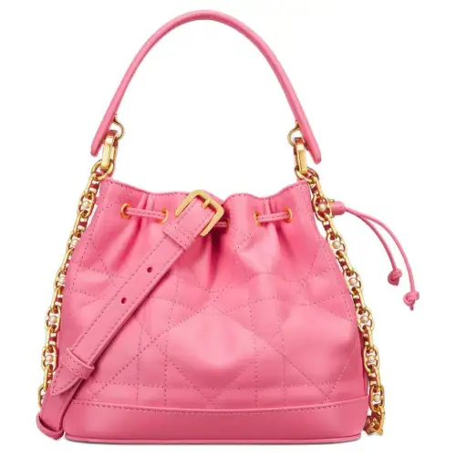 DIOR Extra Large Wicker Pattern Cow Leather Bucket Bag, Handbag, Shoulder Bag Small Women's Candy Pink