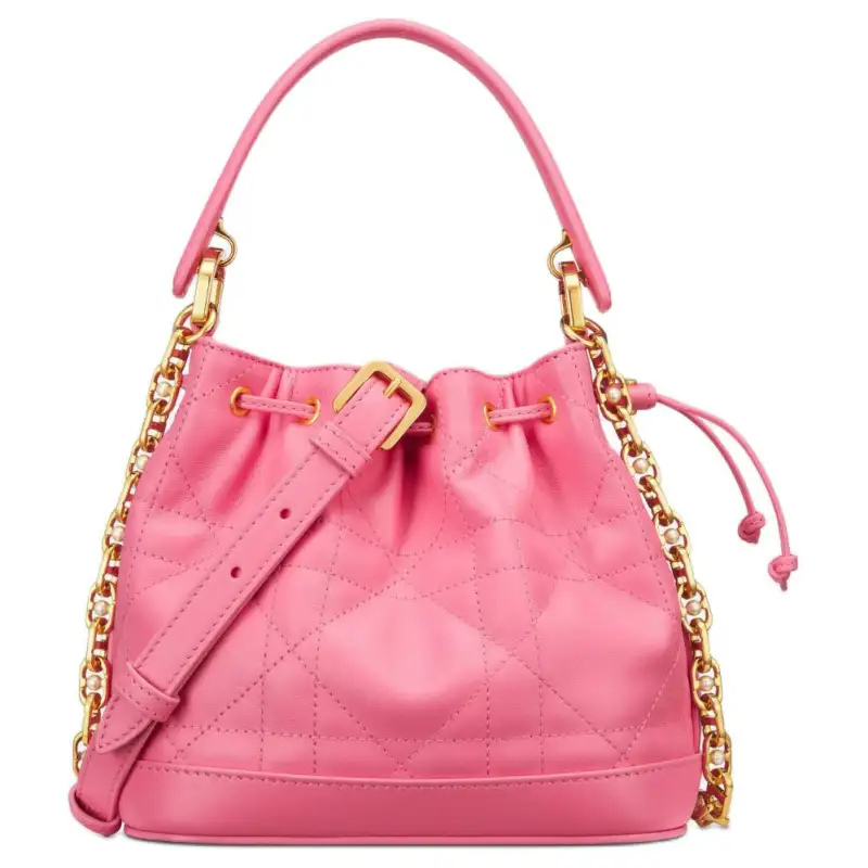 DIOR Extra Large Wicker Pattern Cow Leather Bucket Bag, Handbag, Shoulder Bag Small Women's Candy Pink