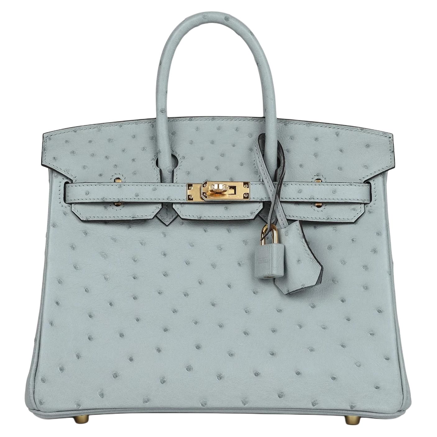 HERMES Birkin Ostrich Leather Birkin Bag Handbag 25 Women's 8U Bleu Glacier Blue
