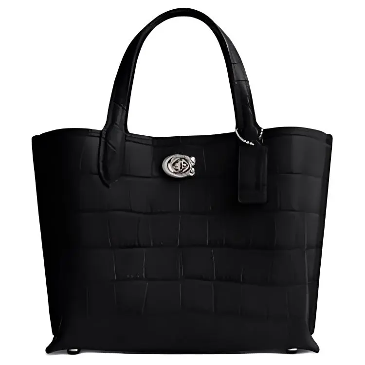 COACH Willow Leather Tote Bag, Shopping Bag, Handbag Medium Women's Black