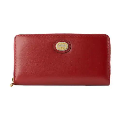 GUCCI Zip Around Leather Wallet Red