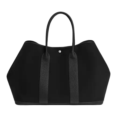 HERMES Garden Party Woolcot Canvas With Negonda Calfskin Handbag 49 Women's 89 Noir Black