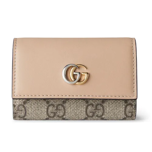 GUCCI GG Marmont Canvas With Leather Binding Key Pouch Women's Beige & Ebony