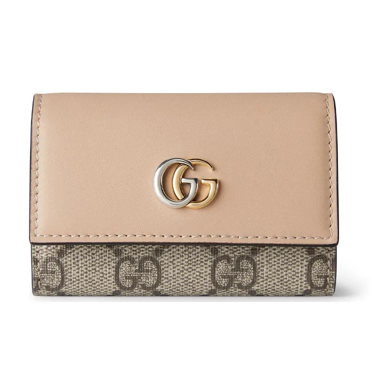 GUCCI GG Marmont Canvas With Leather Binding Key Pouch Women's Beige & Ebony