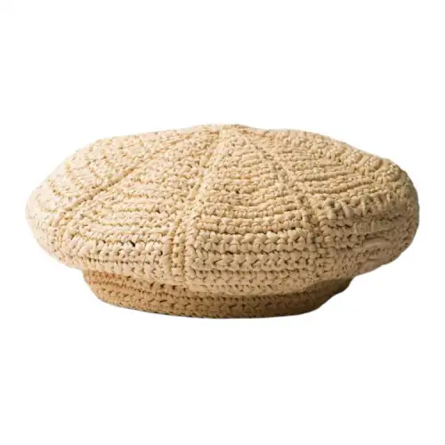 PRADA Logo appliqué Raffia Beret