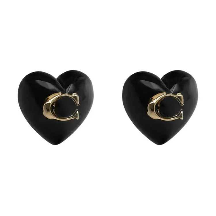 COACH Brass Stud Earrings Women's Black