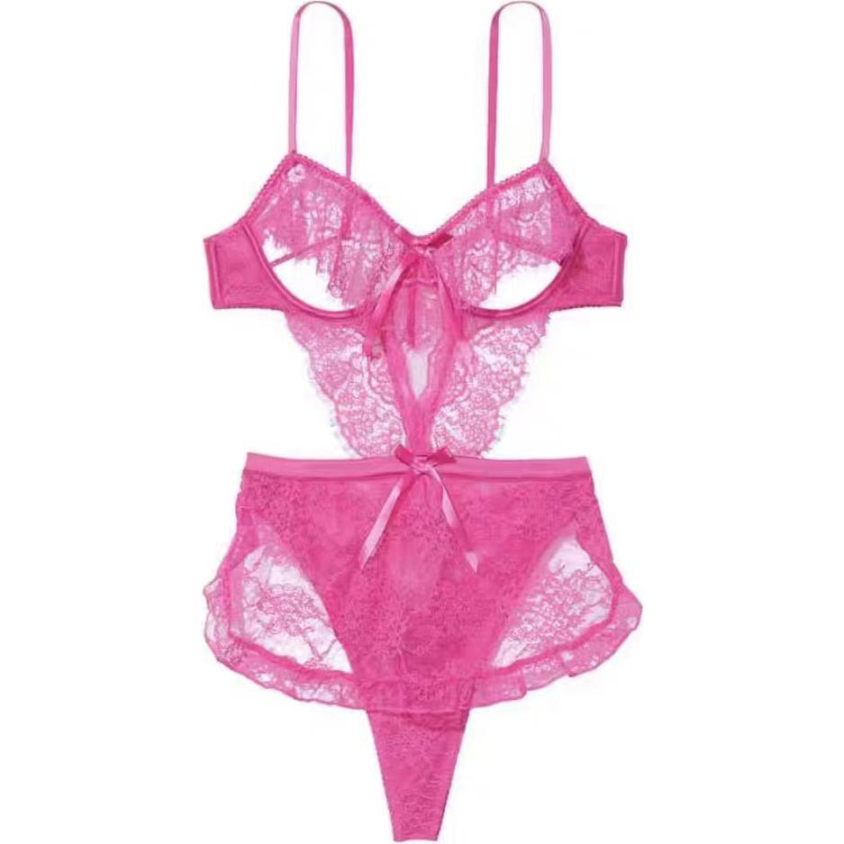 Victoria's Secret Victoria's Secret Floral Lace Unpadded Hollow Jumpsuit Women's Pink