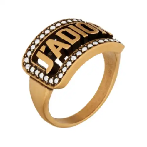 DIOR Metal, Faux Crystal Rings Unisex Gold