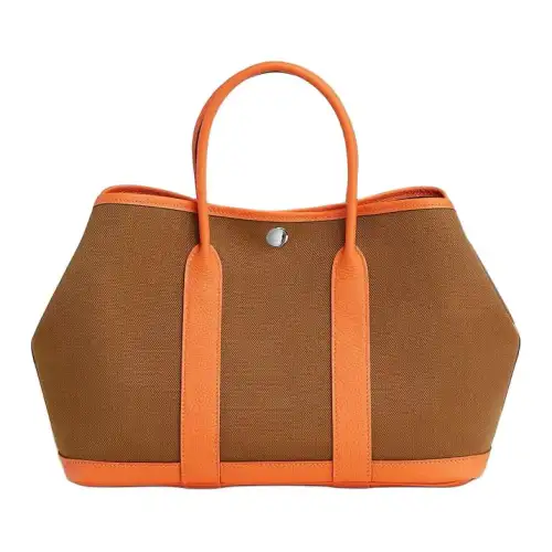 HERMES Garden Party Canvas With Negonda Calfskin Handbag 30 Women's Orange/Dark Gray