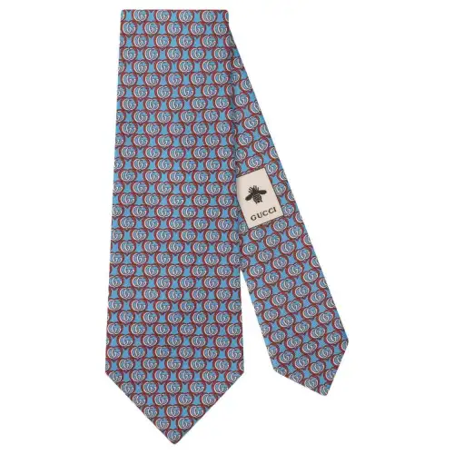 GUCCI Letter Print Silk Ties Men's Blue