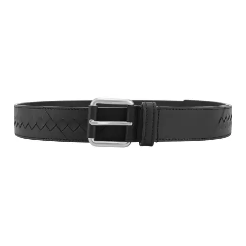 Bottega Veneta Metal Natural Leather Belts Men's Black Width 3.5cm