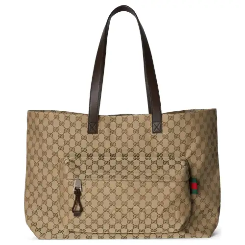GUCCI Canvas Tote Bag, Shopping Bag, Handbag, Shoulder Bag Large Men's Brown