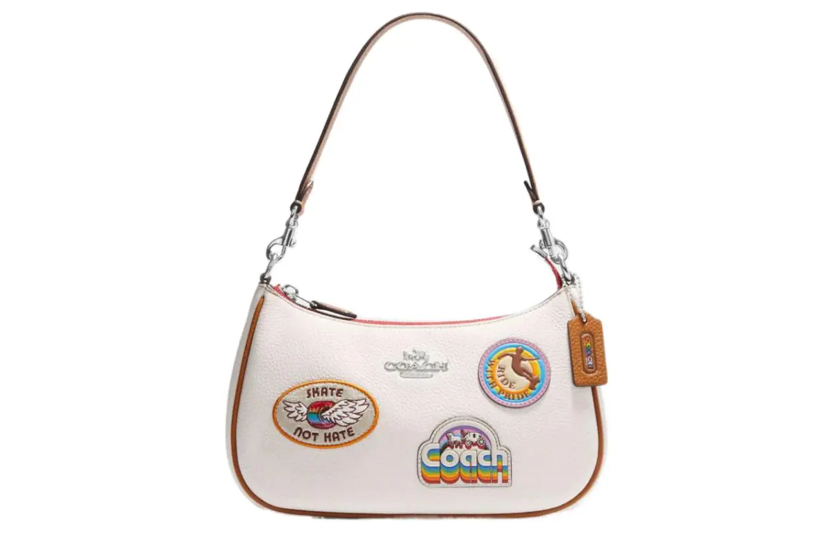 COACH Teri Cow Leather Crescent Bag, Saddle Bag, Handbag, Shoulder Bag Medium Women's White