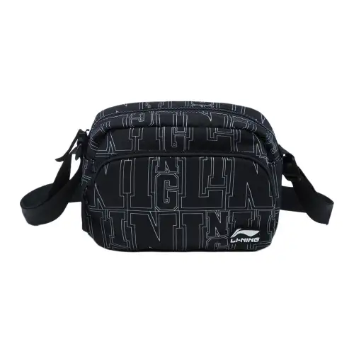 Li Ning Polyester Shoulder Bag, Crossbody Bag Unisex Black All Over Print