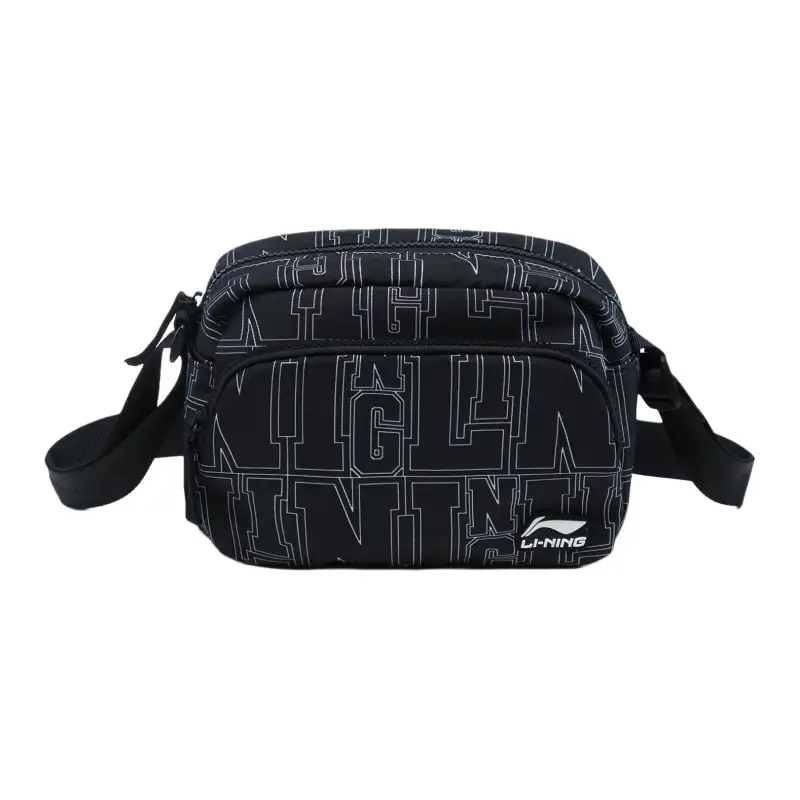 Li Ning Polyester Shoulder Bag, Crossbody Bag Unisex Black All Over Print