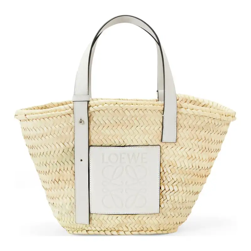 LOEWE Basket Bag In Palm Leaf And Calfskin Natural/White