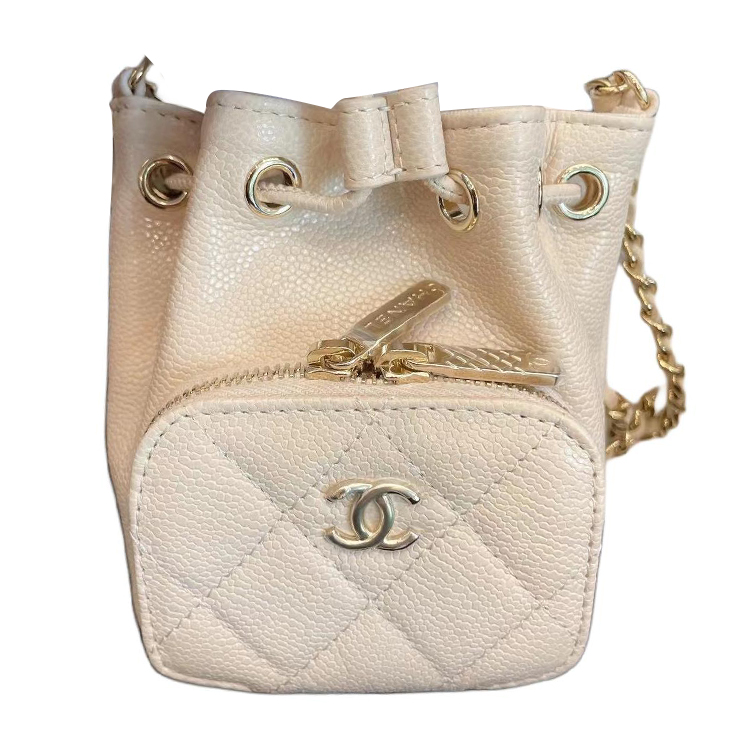 CHANEL Chanel, leather shoulder bag with diamond pattern, small white one-shoulder bag, drawstring