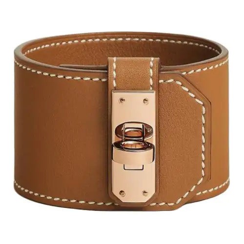 HERMES Leather Wristbands Unisex Gold