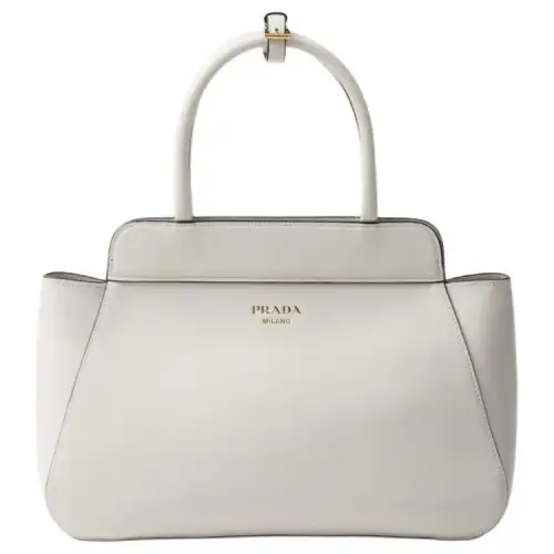 PRADA Leather Tote Bag, Shopping Bag, Handbag Medium Women's White