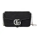 GUCCI GG Marmont Cloud Pattern Fabric With Leather Trim Shoulder Bag, Fanny Pack Women's Black