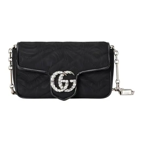 GUCCI GG Marmont Cloud Pattern Fabric With Leather Trim Shoulder Bag, Fanny Pack Women's Black