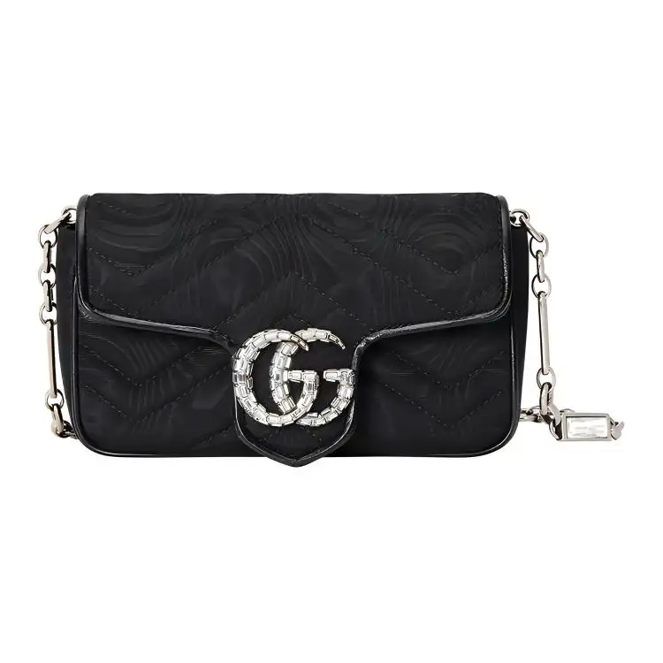 GUCCI GG Marmont Cloud Pattern Fabric With Leather Trim Shoulder Bag, Fanny Pack Women's Black