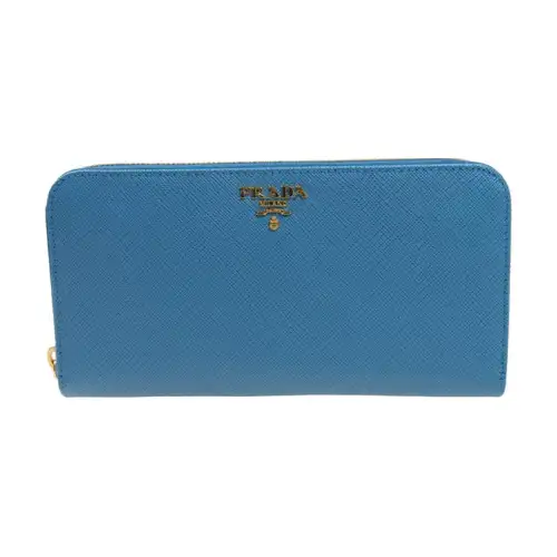 PRADA Saffiano Calfskin Wallet Women's Light Blue