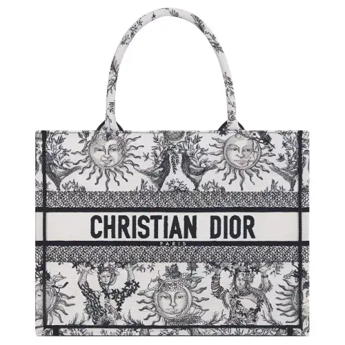 DIOR BookTote Soleil Jouy Print Embroidery Tote Bag, Shopping Bag, Handbag Medium Women's White & Black