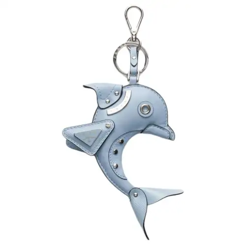PRADA Leather Key Ring Bag Accessory Unisex Light Blue