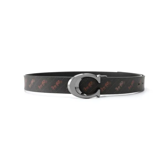 COACH Leather Belts Men's Brown Print Width 3.8cm